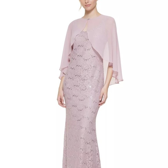 JESSICA HOWARD Sleeveless Sequin Gown & Cape Rose Size 14 - Picture 1 of 4
